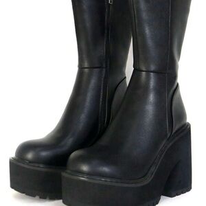 Black Platform Leather Boots